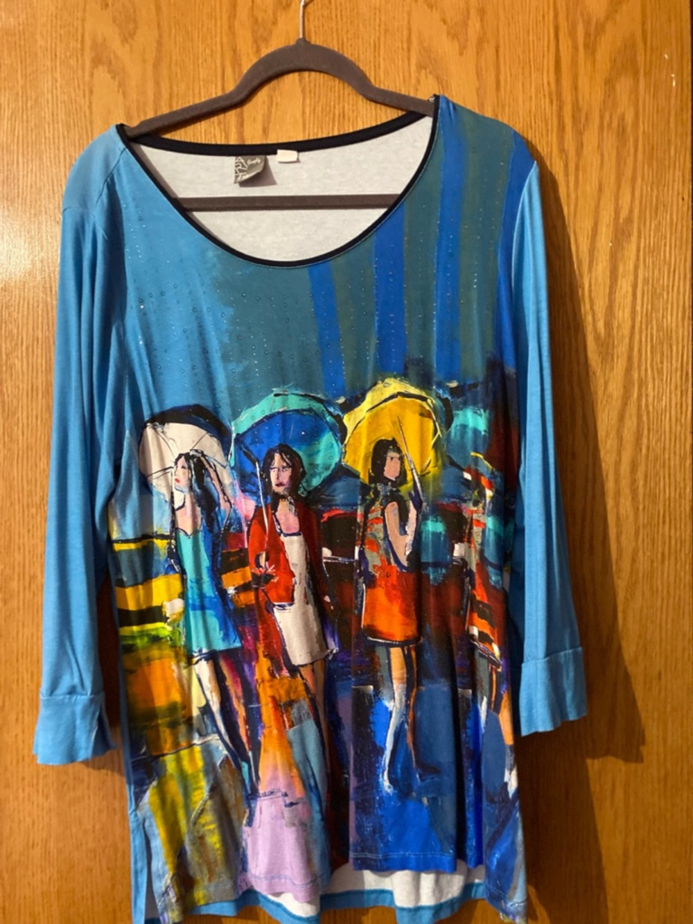 Colorful Umbrella Art Tunic Top - Blue Teal Accents